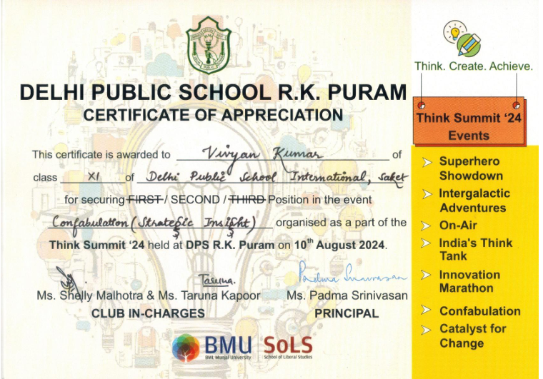 Runner Up at DPS RK Puram Confabulation Event 